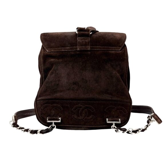 CHANEL Vintage CC Mark Logo Turn Lock Backpack Stitch Brown Silver [106334] - Picture 6 of 12